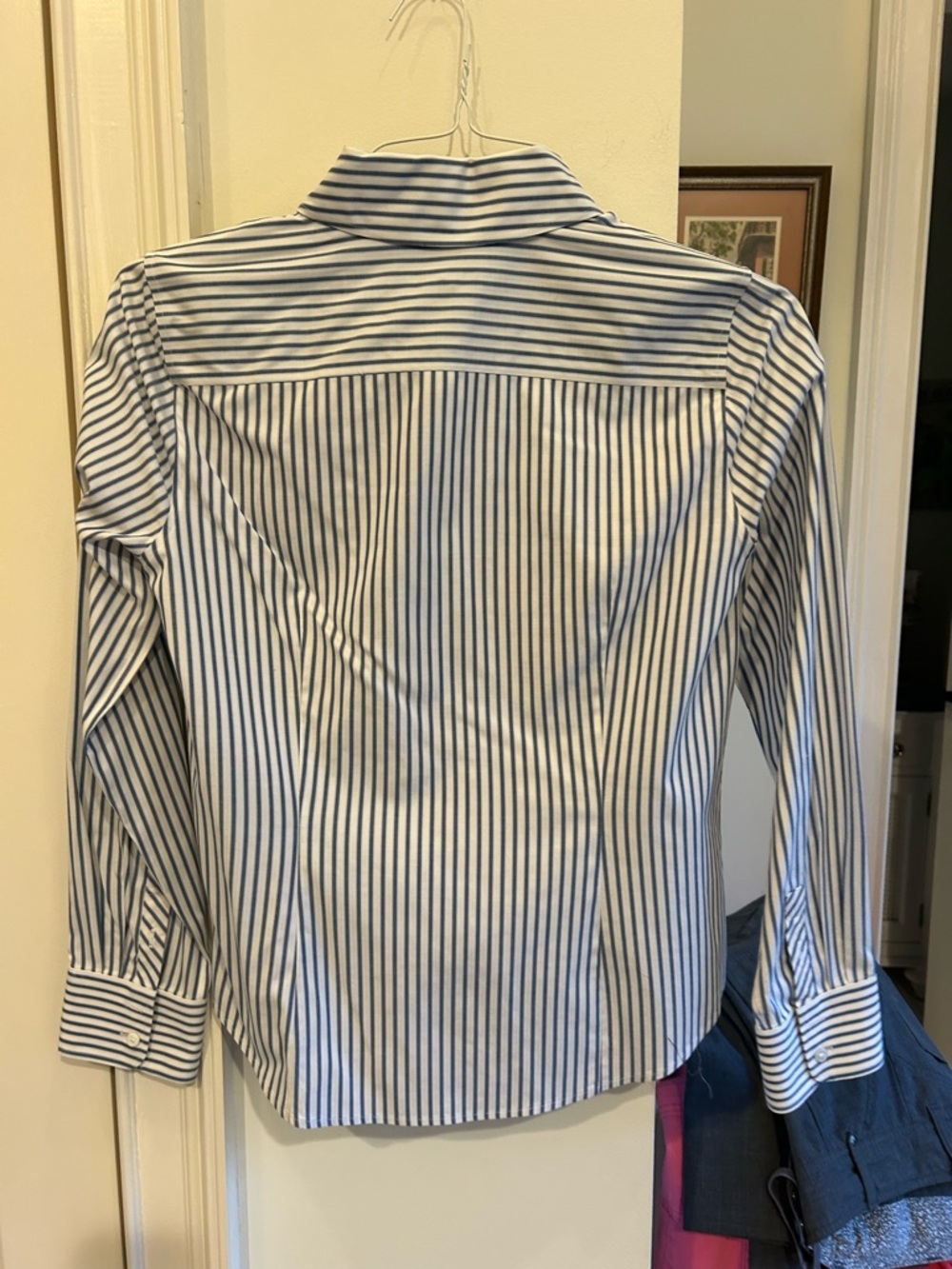 Talbots White and Blue Vertical Stripe Dress Shirt - Picture 8 of 8